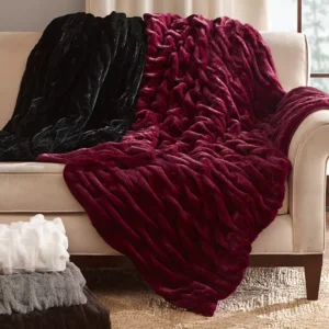 Ruched Faux Fur Throw Blanket