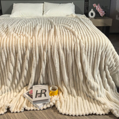 Premium Silky Flannel Fleece 3D Ribbed Jacquard Lightweight Bed Blanket