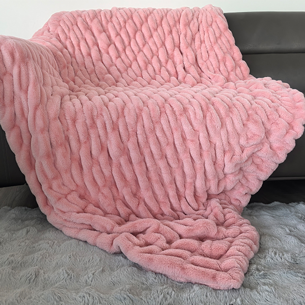 double-layer ruched faux fur blanket